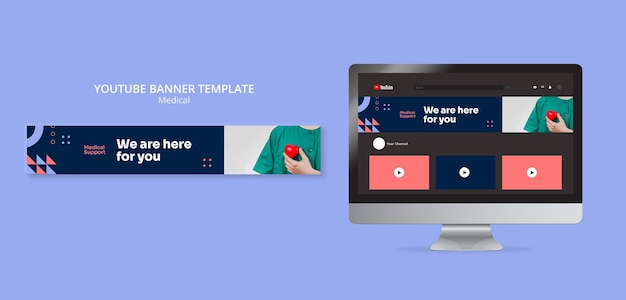 PSD gratuito banner youtube per cure mediche dal design piatto