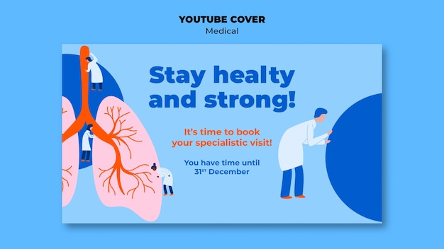 PSD gratuito modello di copertina di youtube per l'assistenza medica dal design piatto