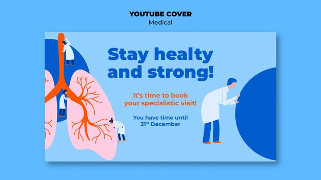 Шаблон обложки youtube для медицинского обслуживания в плоском дизайне