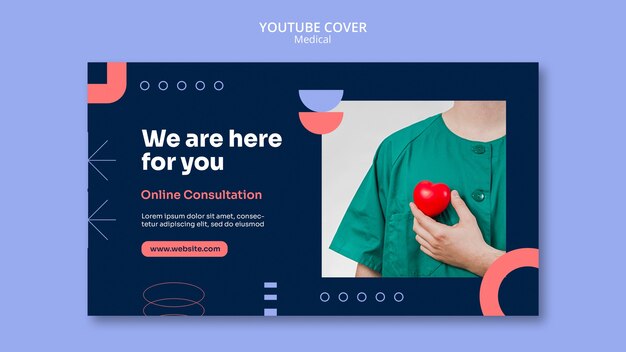 Free PSD flat design medical care youtube cover