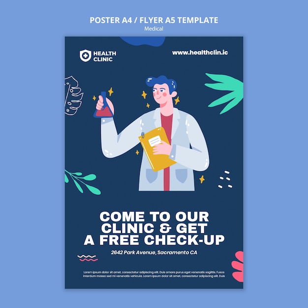 Free PSD flat design medical poster template