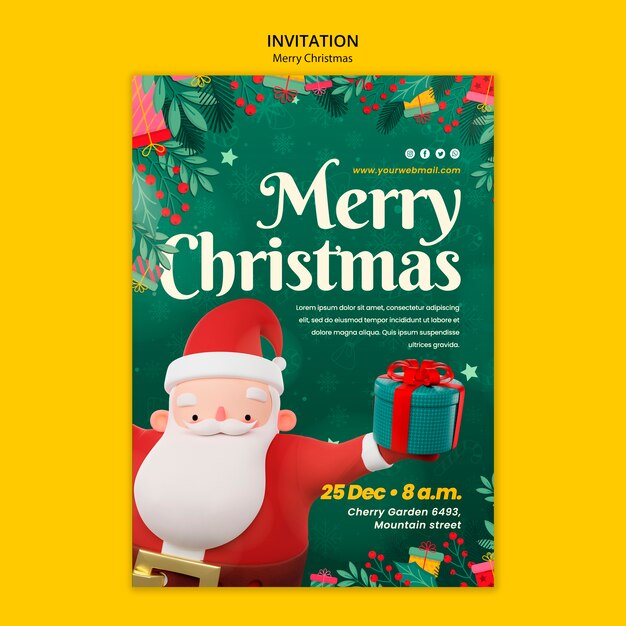 Free PSD flat design merry christmas invitation template