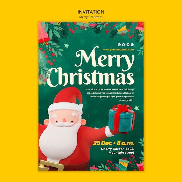 Flat design merry christmas invitation template