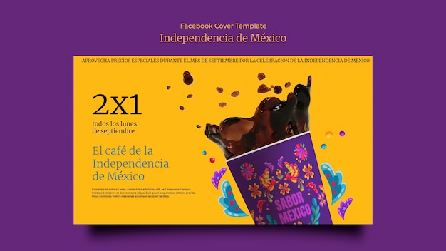 Free PSD flat design mexican independence day template