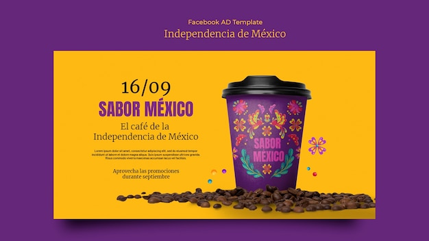 Free PSD flat design mexican independence day template