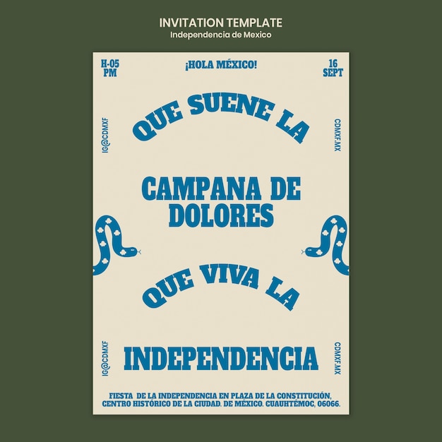 フラットなデザインのメキシコ独立記念日の招待状テンプレート