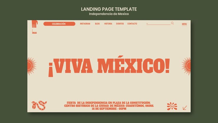 無料PSD フラットデザインのメキシコ独立記念日のランディングページ