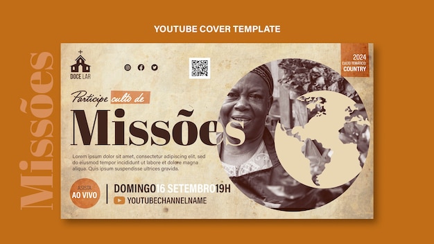 PSD gratuito modello di copertina per youtube missoes design piatto