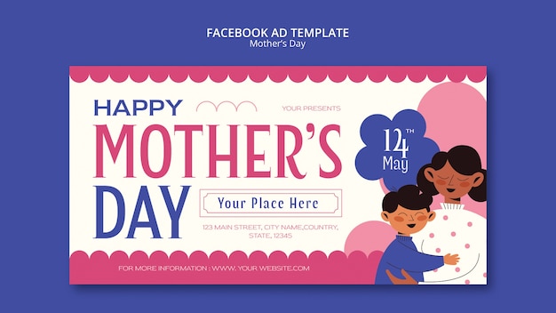 PSD gratuito modello facebook per la festa della mamma design piatto