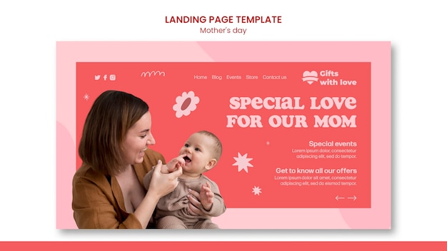 Flat design mother's day landing page template