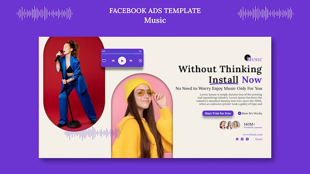 Free PSD flat design music app facebook template