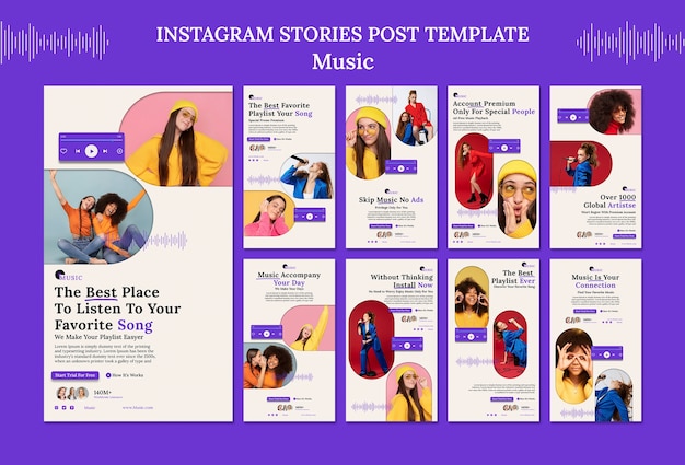 Storie di instagram per app musicali dal design piatto