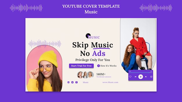 PSD gratuito copertina di youtube per app di musica dal design piatto