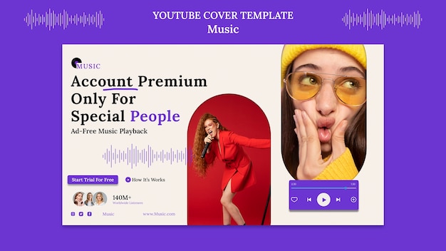 PSD gratuito copertina di youtube per app di musica dal design piatto