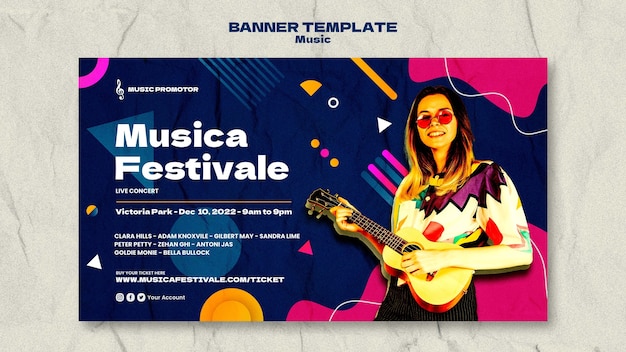 PSD gratuito modello di banner musicale design piatto