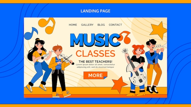 Free PSD flat design music classes template