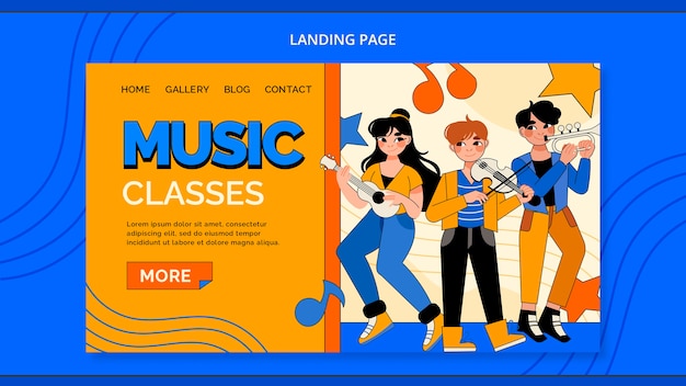 Бесплатный PSD Шаблон музыкального класса в плоском дизайне