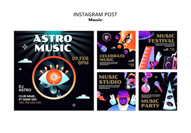 Free PSD flat design music event  instagram posts