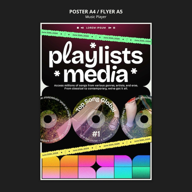 PSD gratuito modello di poster per eventi musicali dal design piatto