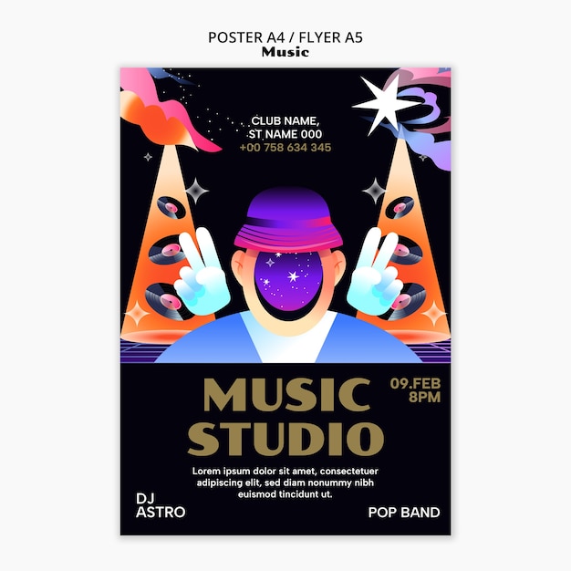 PSD gratuito modello di poster per eventi musicali di design piatto