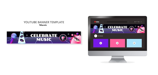 Flat Design Music Event YouTube Banner Template Free PSD Download