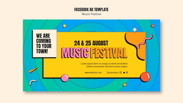 Modello di poster pubblicitario di facebook di musica dal design piatto