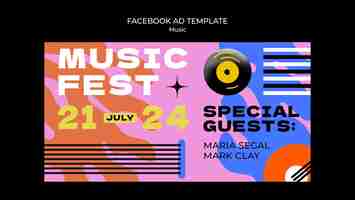 無料PSD フラットなデザインの音楽祭の facebook テンプレート