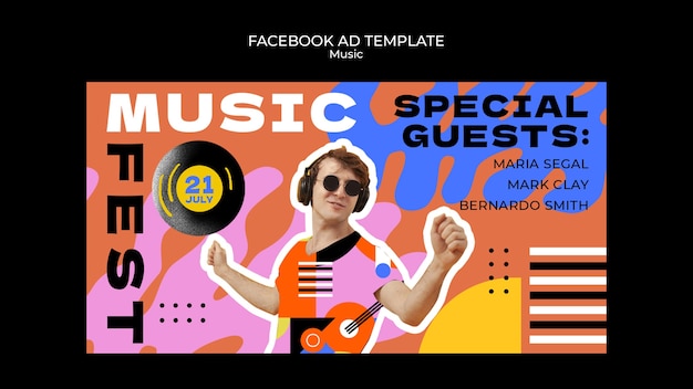 PSD gratuito modello di facebook del festival musicale di design piatto