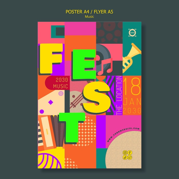 Free PSD flat design music fest template