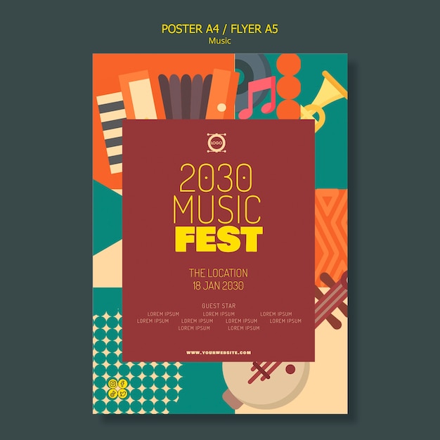 PSD gratuito modello di festival musicale design piatto