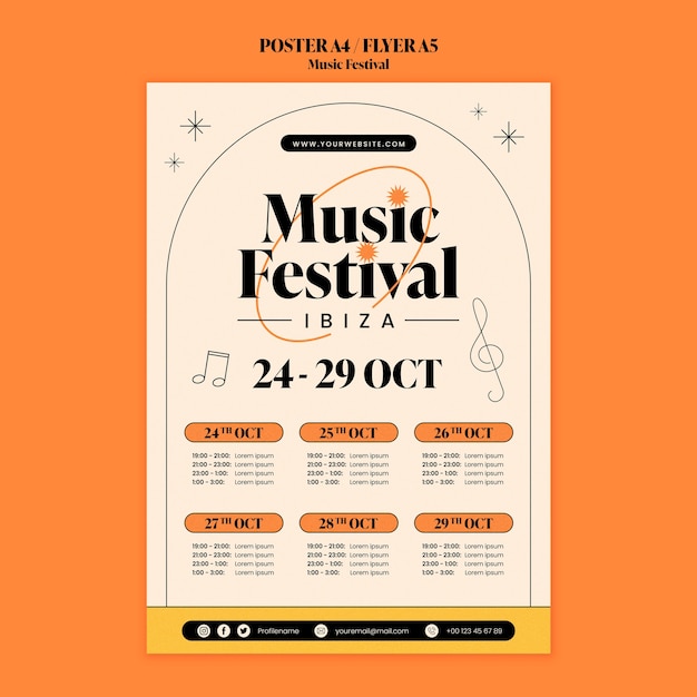 Бесплатный PSD Плоский дизайн музыкального фестиваля