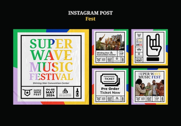 Free PSD flat design music festival instagram posts