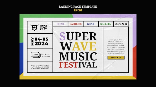 Free PSD flat design music festival landing page