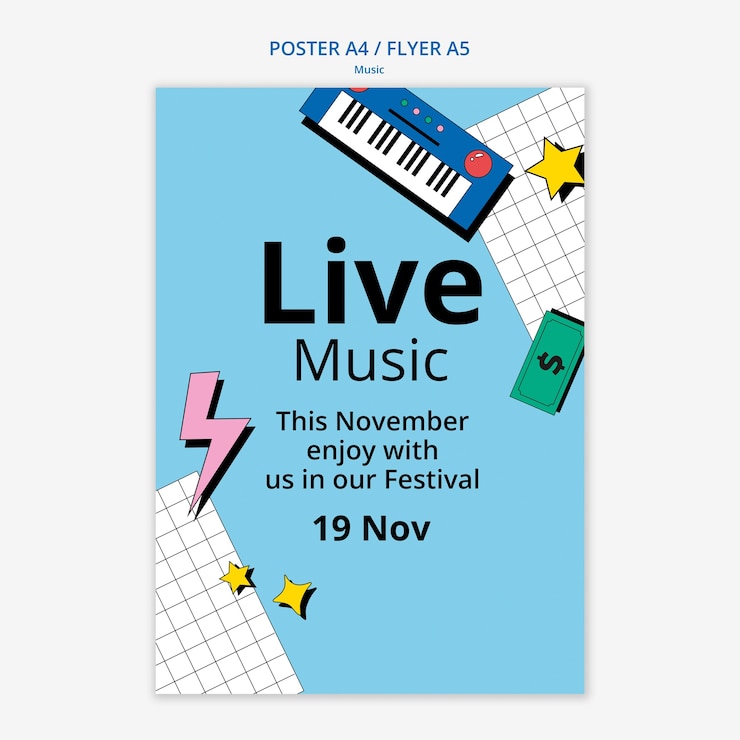 Free PSD flat design music festival poster template