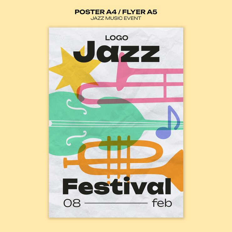 Free PSD flat design music festival poster template