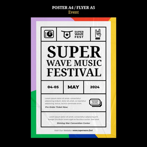 Free PSD flat design music festival poster template