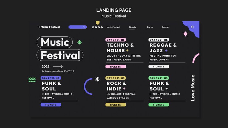 Free PSD flat design music festival template