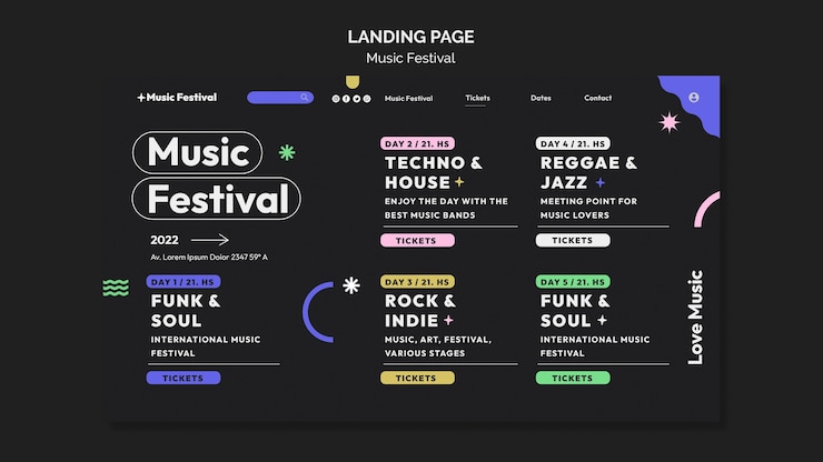 Free PSD flat design music festival template