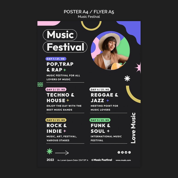 Free PSD flat design music festival template