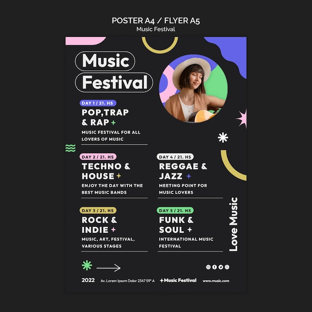 PSD gratuito modello di festival musicale design piatto