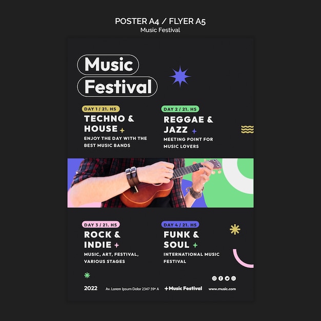 PSD gratuito modello di festival musicale design piatto