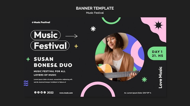 Бесплатный PSD Шаблон музыкального фестиваля в плоском дизайне