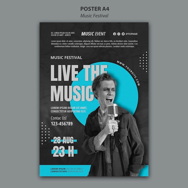 PSD gratuito modello di festival musicale design piatto