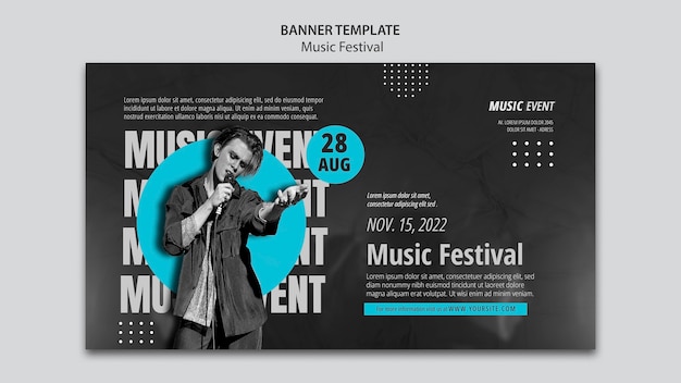 Бесплатный PSD Шаблон музыкального фестиваля в плоском дизайне