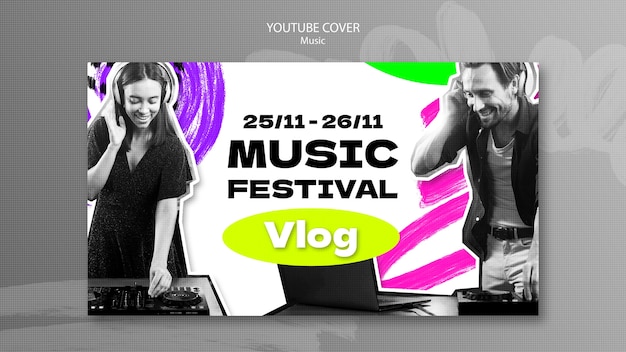 Free PSD flat design music festival template