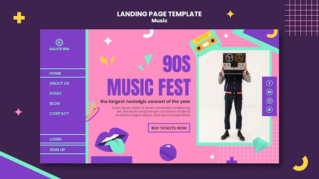 Flat design music landing page template design