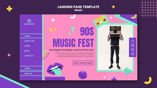 無料PSD フラットデザイン音楽ランディングページテンプレートデザイン