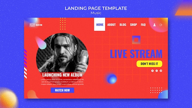 Flat design music landing page template