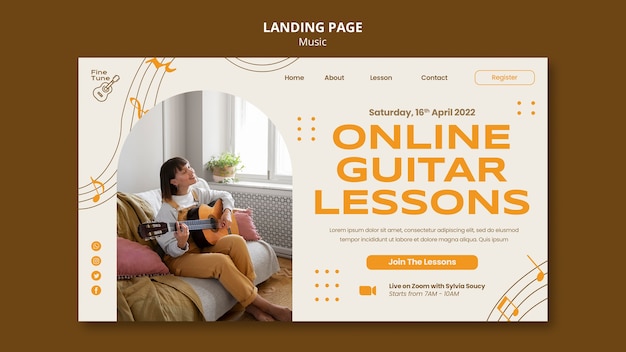 Free PSD flat design music landing page template