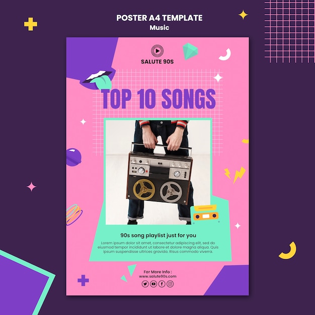 PSD gratuito design piatto modello di poster di musica di design